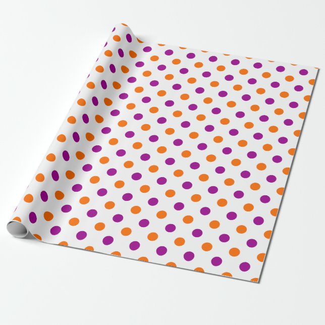 Papier Cadeau Motif à pois orange violet blanc (Déroulé)