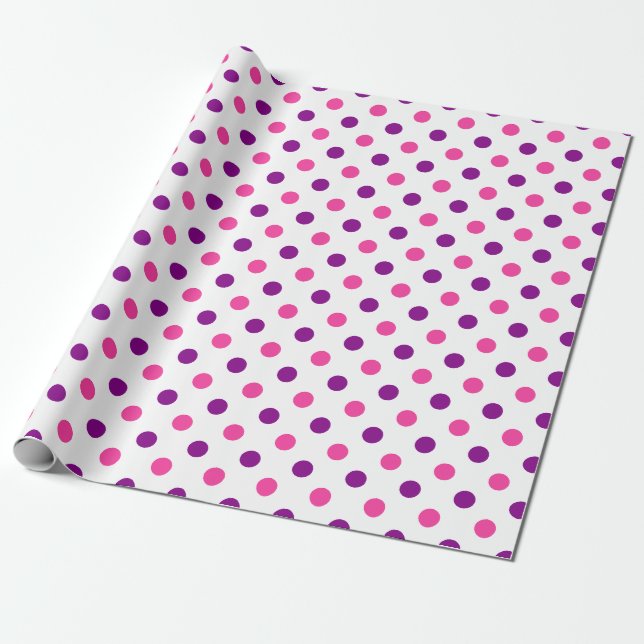 Papier Cadeau Motif à pois rose violet blanc  (Déroulé)