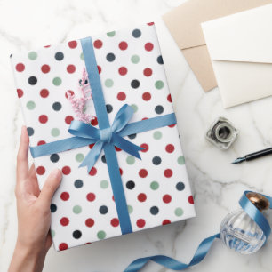 Papier Cadeau Motif à pois rouge, sarcelle foncée et vert jade