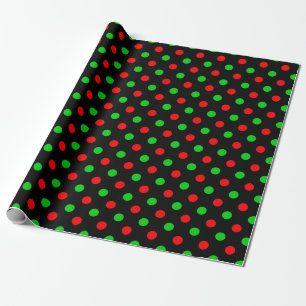 Papier Cadeau Motif à pois rouges verts sur fond noir
