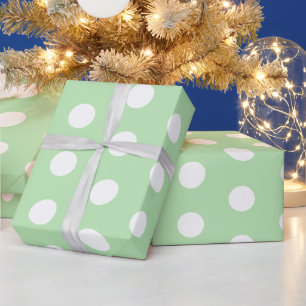 Papier Cadeau Motif à pois vert sauge et blanc 