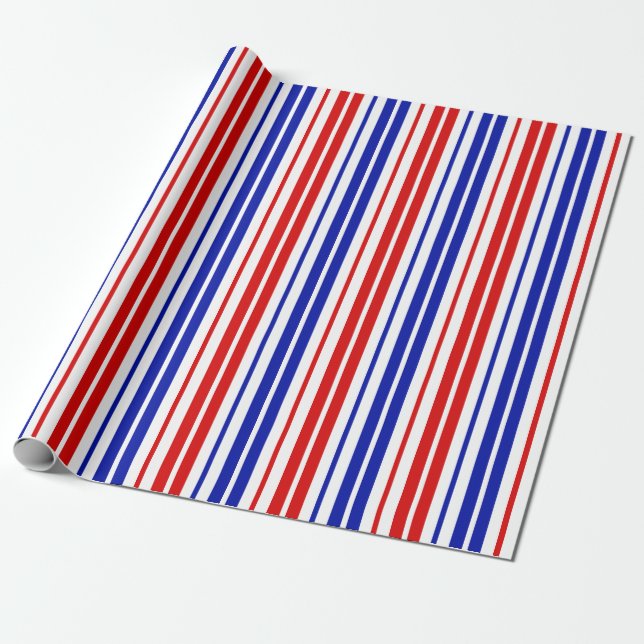 Papier Cadeau Motif à rayures blanches rouges bleues   (Déroulé)
