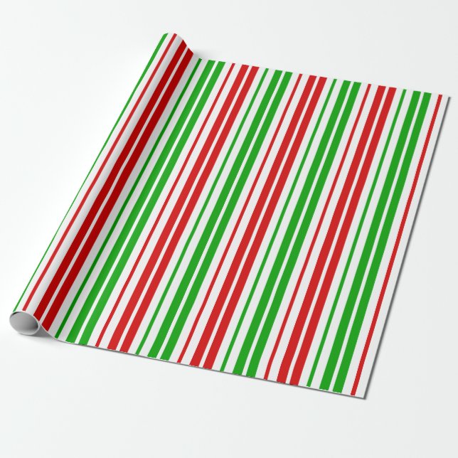 Papier Cadeau Motif à rayures blanches rouges et vertes   (Déroulé)