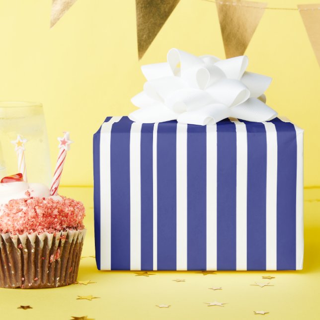 Papier Cadeau Motif à rayures bleu et blanc marine (Fête d'anniversaire)