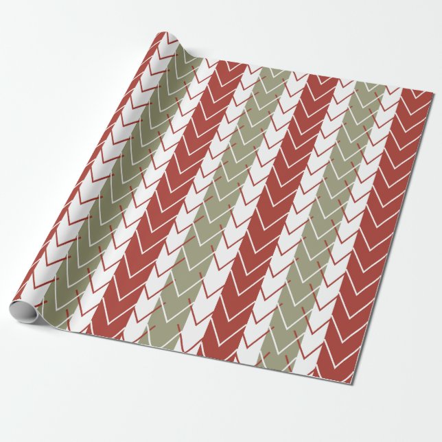 Papier Cadeau Motif à rayures chevron rouge sarcelle (Déroulé)