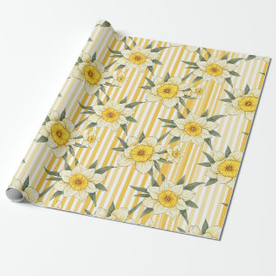 Papier Cadeau Motif à rayures florales de jonquilles jaunes enso