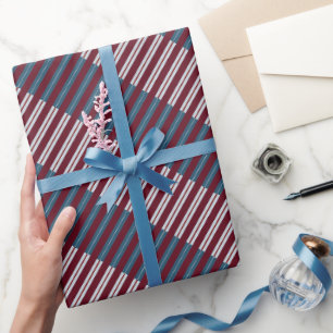 Papier Cadeau Motif à rayures géométriques bordeaux et bleu pous