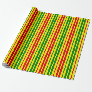Papier Cadeau Motif à rayures jaunes rouges et vertes  