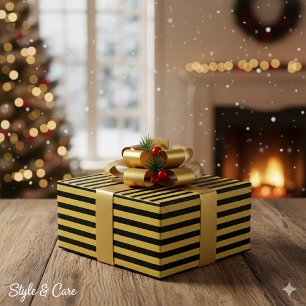 Papier Cadeau Motif à rayures noir et or métallisé Premium