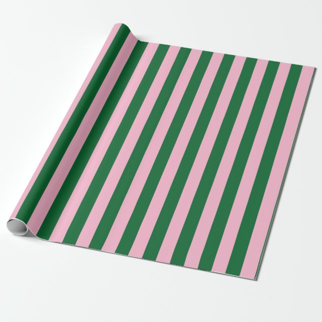 Papier Cadeau Motif à rayures verticales en rose et vert (Déroulé)