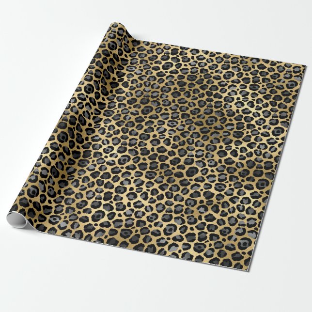 Papier Cadeau Motif à taches de léopard noir et or (Déroulé)