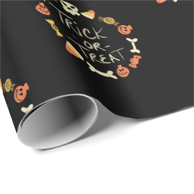 Papier Cadeau Motif à thème tableau noir mignon Halloween (Coin rond)