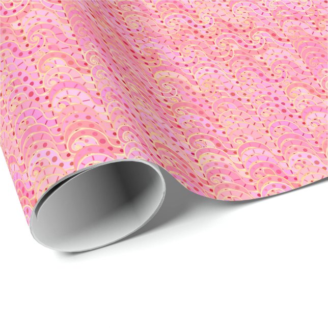 Papier Cadeau motif à vague Abstrait - nuances de rose doux (Coin rond)