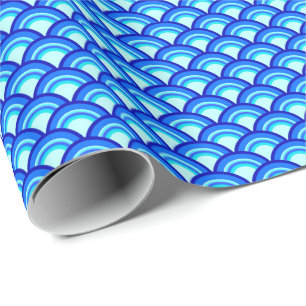 Papier Cadeau Motif à vagues Art déco - cobalt et turquoise