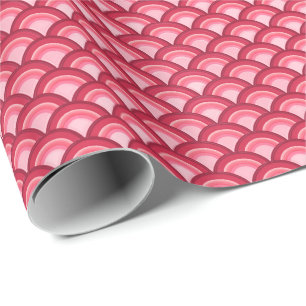 Papier Cadeau Motif à vagues Art déco - rouge et fuchsia