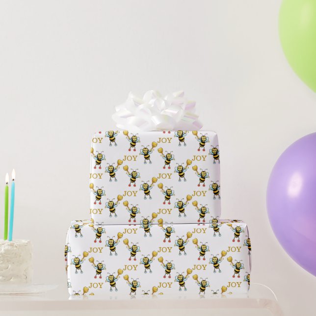 Papier Cadeau Motif abeille sur fond blanc (Cadeaux de fête)
