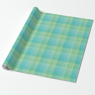 Papier Cadeau Motif Abstrait à Damier Bleu Vert