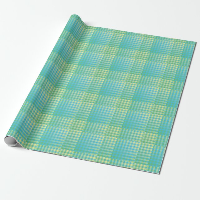 Papier Cadeau Motif Abstrait à Damier Bleu Vert (Déroulé)