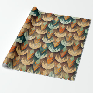 Papier Cadeau Motif Abstrait Art Déco Or Sarcelle de Luxe