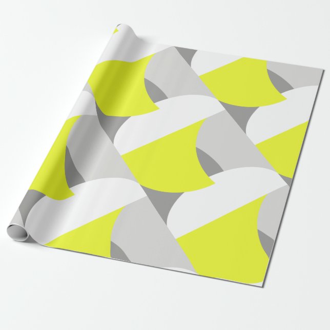 Papier Cadeau Motif Abstrait Art jaune gris blanc (Déroulé)