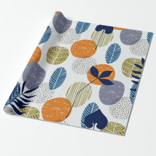 Papier Cadeau motif Abstrait avec feuilles et formes