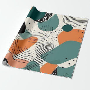Papier Cadeau Motif abstrait biomorphique corail sarcelle organi
