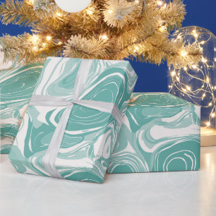 Papier Cadeau Motif abstrait blanc à écoulement aquatique menthe