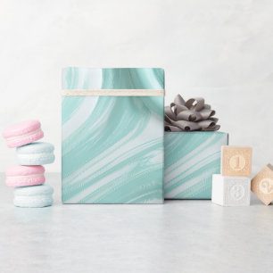 Papier Cadeau Motif abstrait blanc à écoulement aquatique menthe