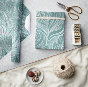 Papier Cadeau Motif abstrait blanc à écoulement aquatique menthe