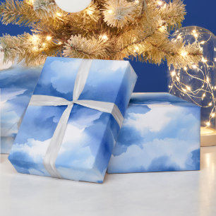 Papier Cadeau Motif Abstrait Blanc Brume Aquarelle Ciel Bleu