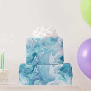 Papier Cadeau Motif abstrait bleu aqua dérive blanche de l'océan