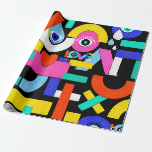 Papier Cadeau Motif abstrait coloré avec l'amour du mot à l'inté