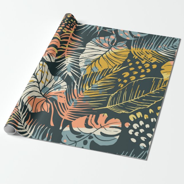 Papier Cadeau Motif Abstrait créatif transparent avec p tropical (Déroulé)