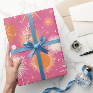 Papier Cadeau Motif abstrait crème éclaté rose orange Pop Rétro