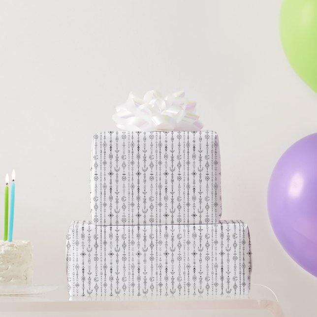Papier Cadeau Motif abstrait de doodle boho noir et blanc (Cadeaux de fête)