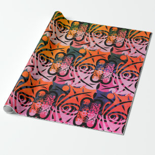 Papier Cadeau Motif Abstrait de FEUILLES rétro-vibrant