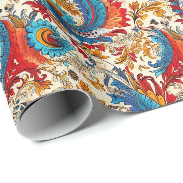 Papier Cadeau Motif abstrait de fleur dorée Paisley 4 (Coin rond)