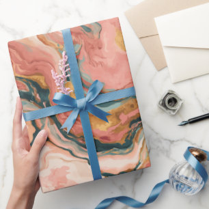 Papier Cadeau Motif abstrait de flux d'eau corail fluide pêche