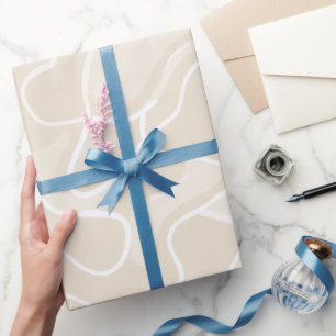 Papier Cadeau Motif Abstrait de Flux Minimaliste Moderne Beige