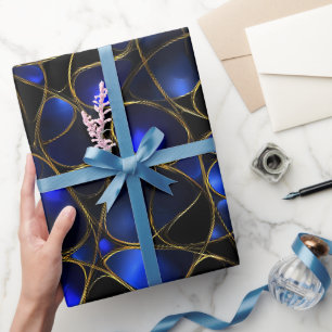 Papier Cadeau Motif Abstrait de Luxe Saphir Bleu Or