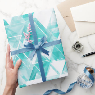 Papier Cadeau Motif Abstrait de Triangle Géométrique Cyan Menthe