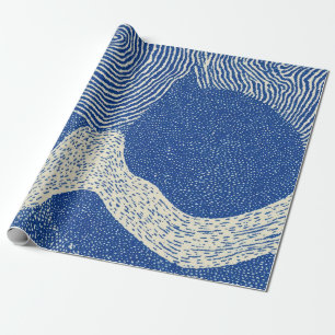 Papier Cadeau Motif Abstrait de Vague en Bois Bleu Blanc