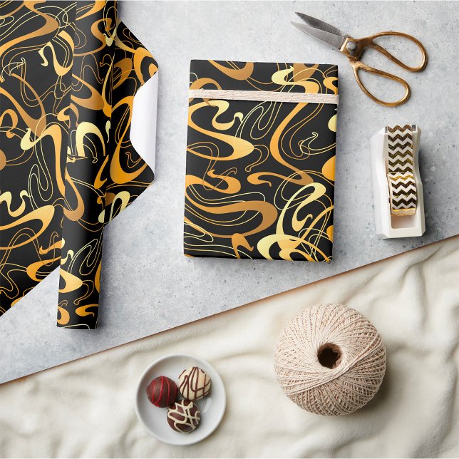 Papier Cadeau Motif Abstrait Doré en Tourbillon (Créateur téléchargé)