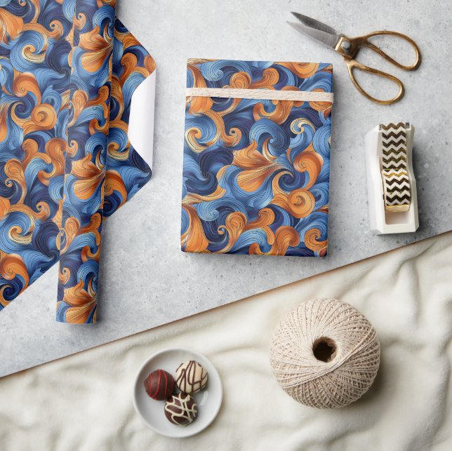 Papier Cadeau Motif Abstrait en effervescence dans Deep Blues (Artisanat)