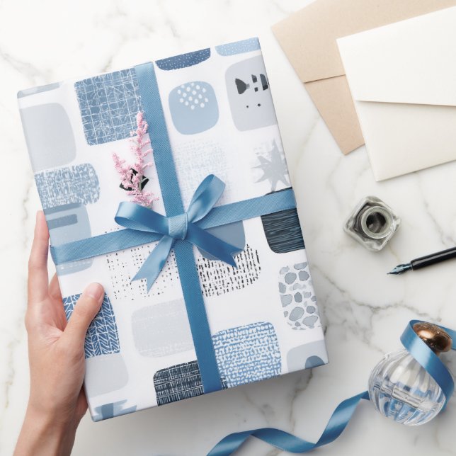 Papier Cadeau Motif Abstrait Équilibre Gris Bleu Clair (Cadeaux)