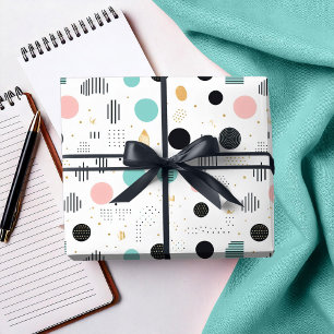 Papier Cadeau Motif Abstrait Géométrique Rétro #1 Turquoise Rose