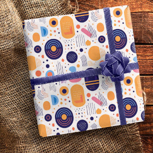 Papier Cadeau Motif Abstrait Géométrique Rétro #7 Indigo ID1067