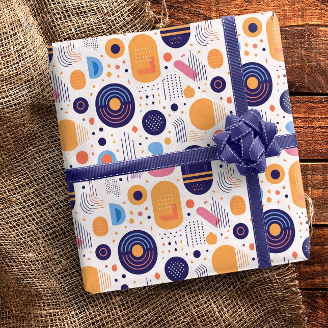 Papier Cadeau Motif abstrait géométrique rétro #7 Indigo ID1067 (Créateur téléchargé)