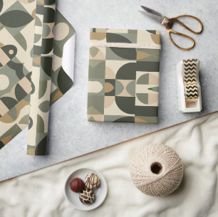 Papier Cadeau Motif Abstrait Moderne du Milieu du Siècle Vert Sa