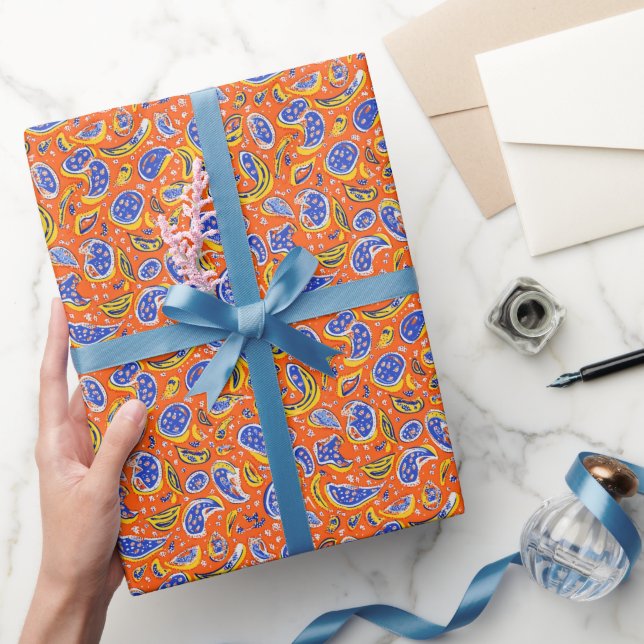 Papier Cadeau Motif Abstrait Orange Paisley (Cadeaux)